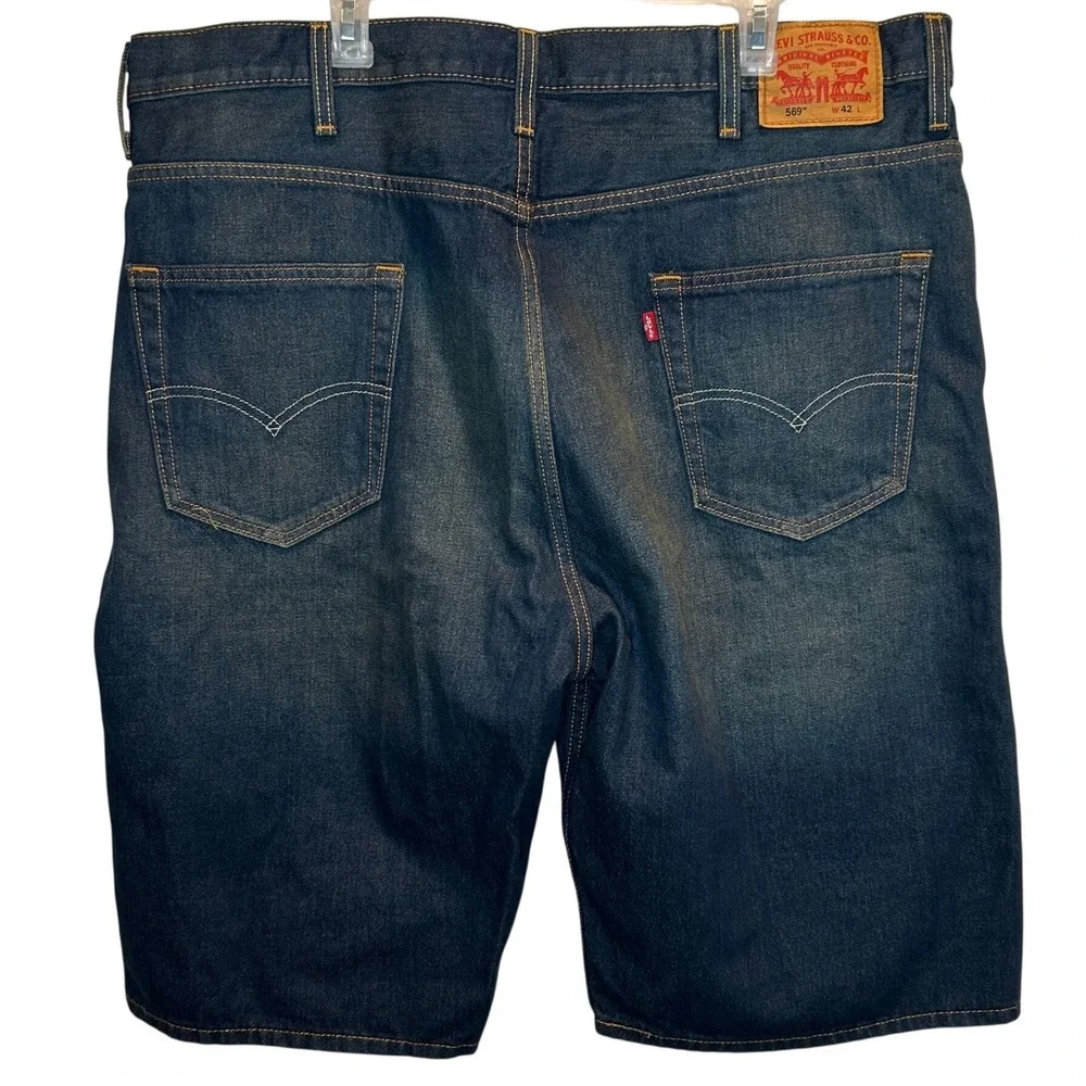 Levi's 569 Loose Straight Shorts 42 Mens Dark Wash Blue Denim Baggy Jorts